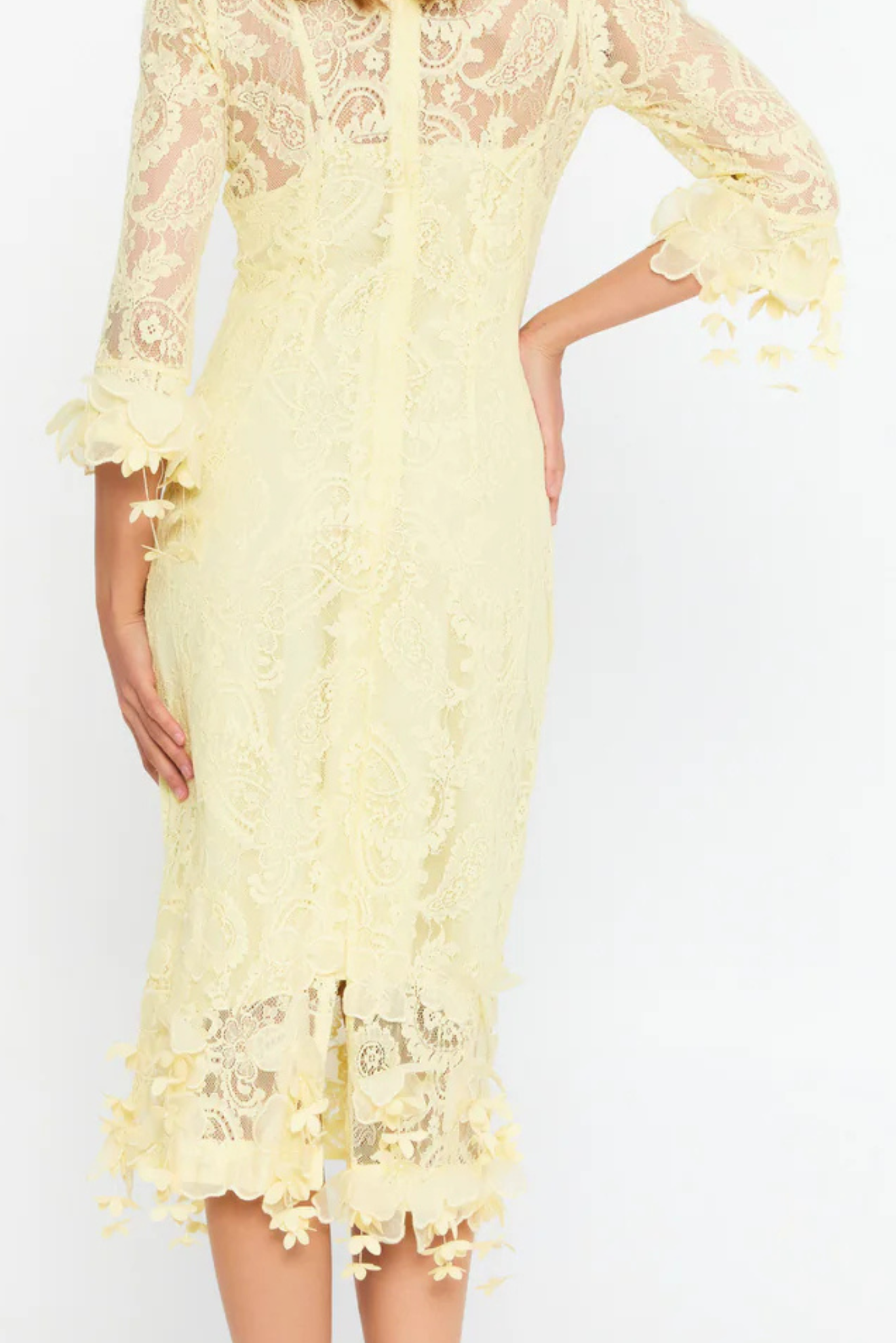 Lipsy Long Sleeves Lace Midi Dress (Yellow)