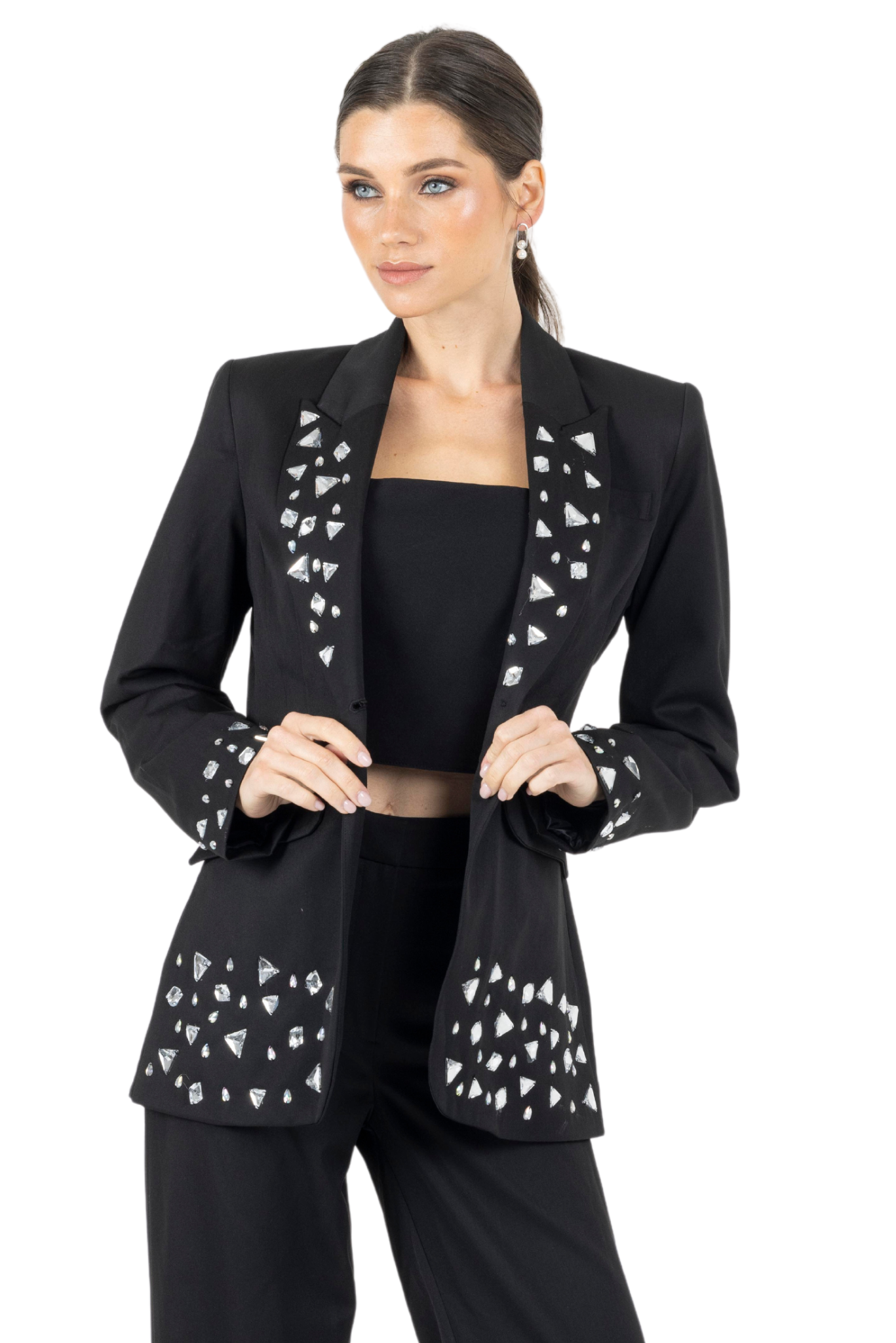 Joslin White Stone Blazer in  Black,Akalia,www.akaliaofficial.com