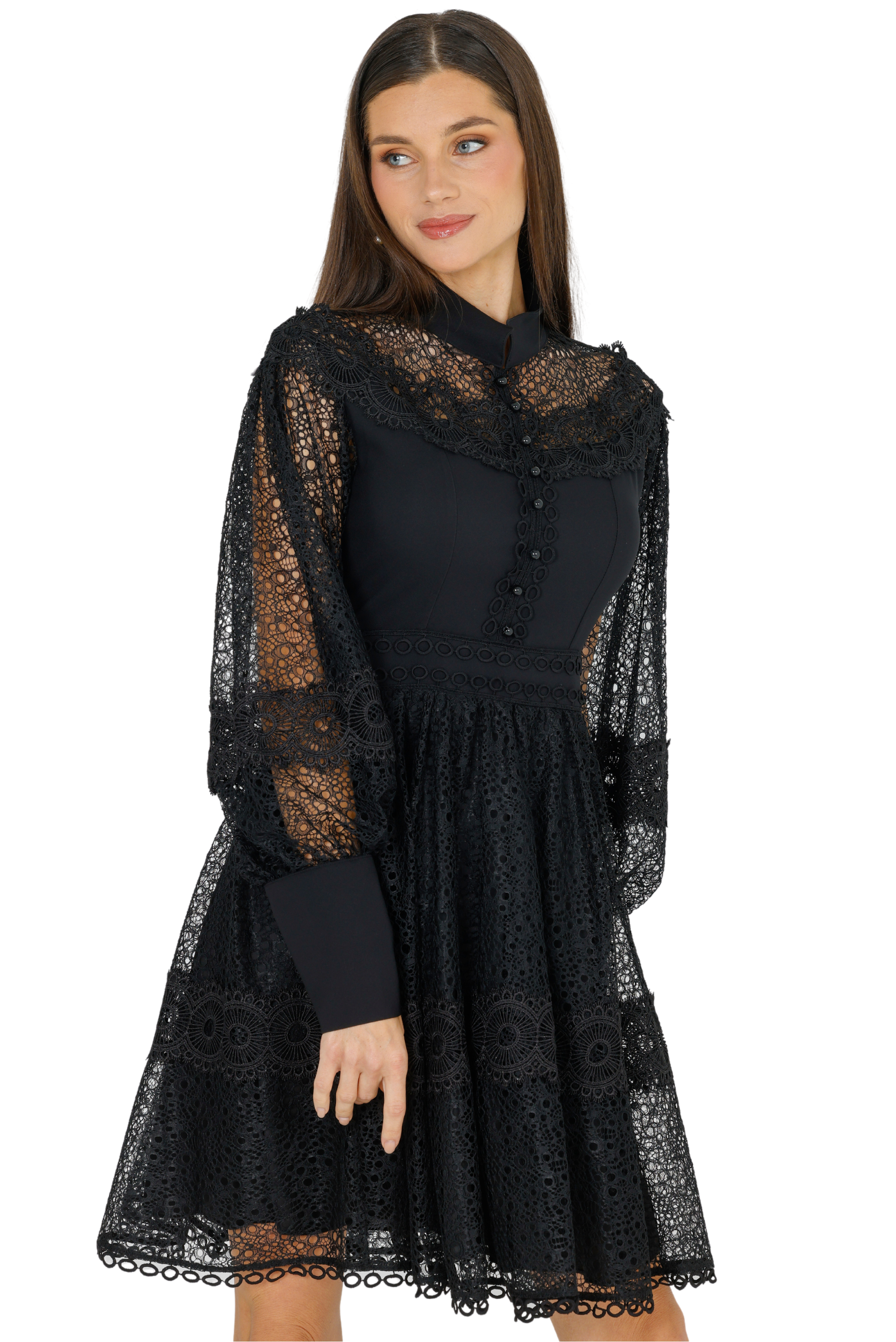 Melvina Lace Mini Dress Long Sleeve,Akalia,www.akaliaofficial.com