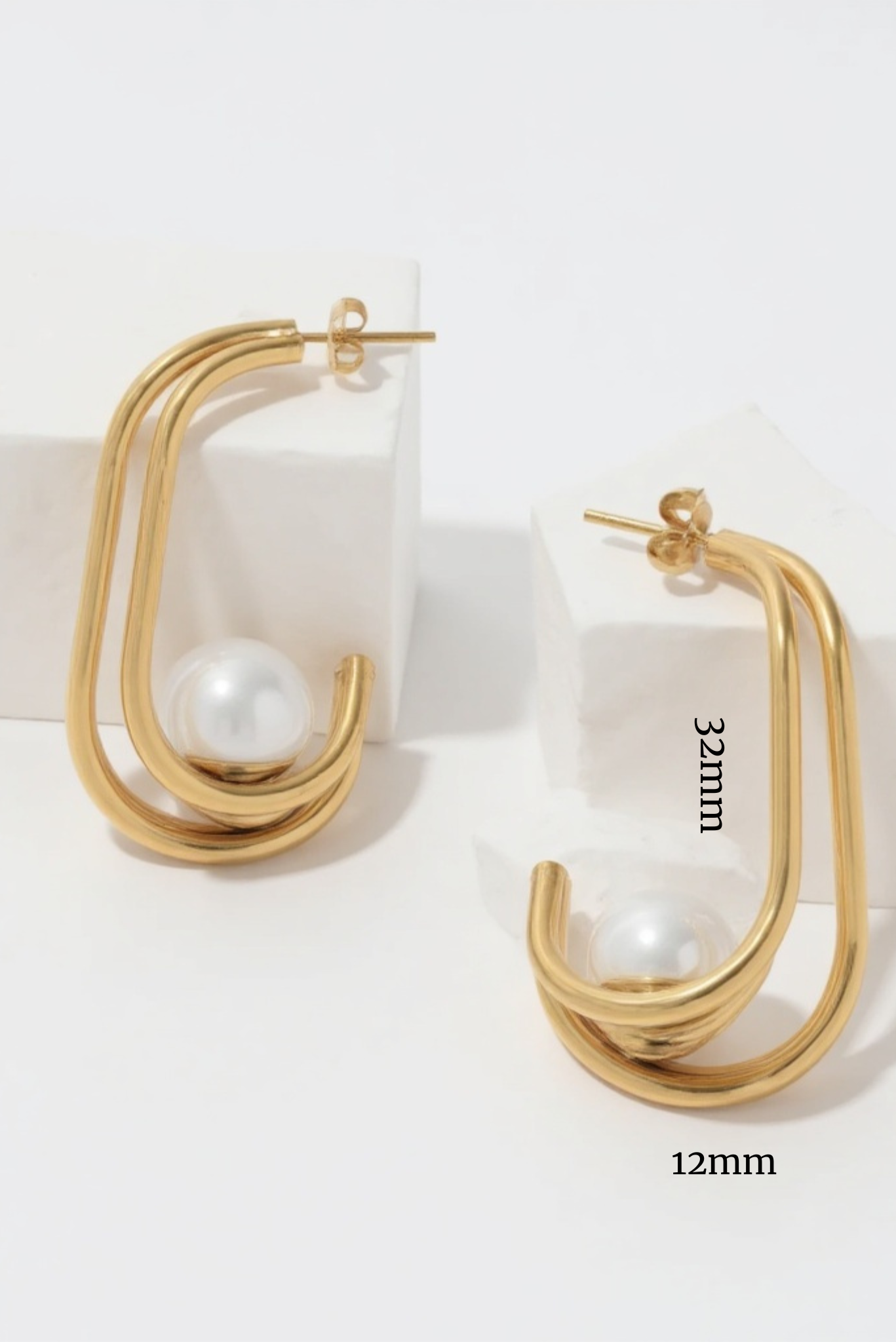 Thalia Waterproof Earring Shiny Faux Pearl at Center Dazzling,Akalia,www.akaliaofficial.com