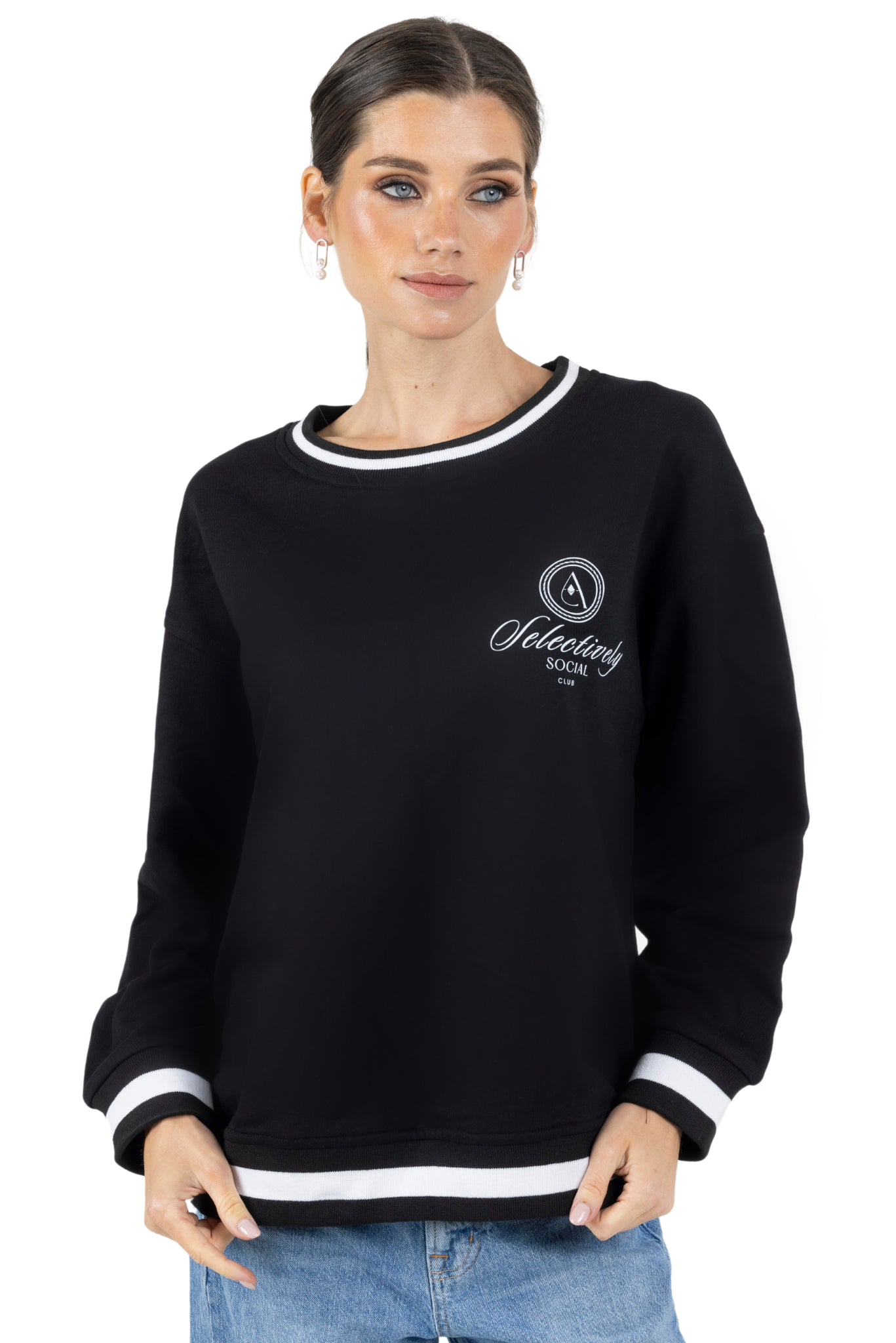 Lisa Printed Round Neck Pullover Sweatshirt,AKALIA,www.akaliaofficial.com