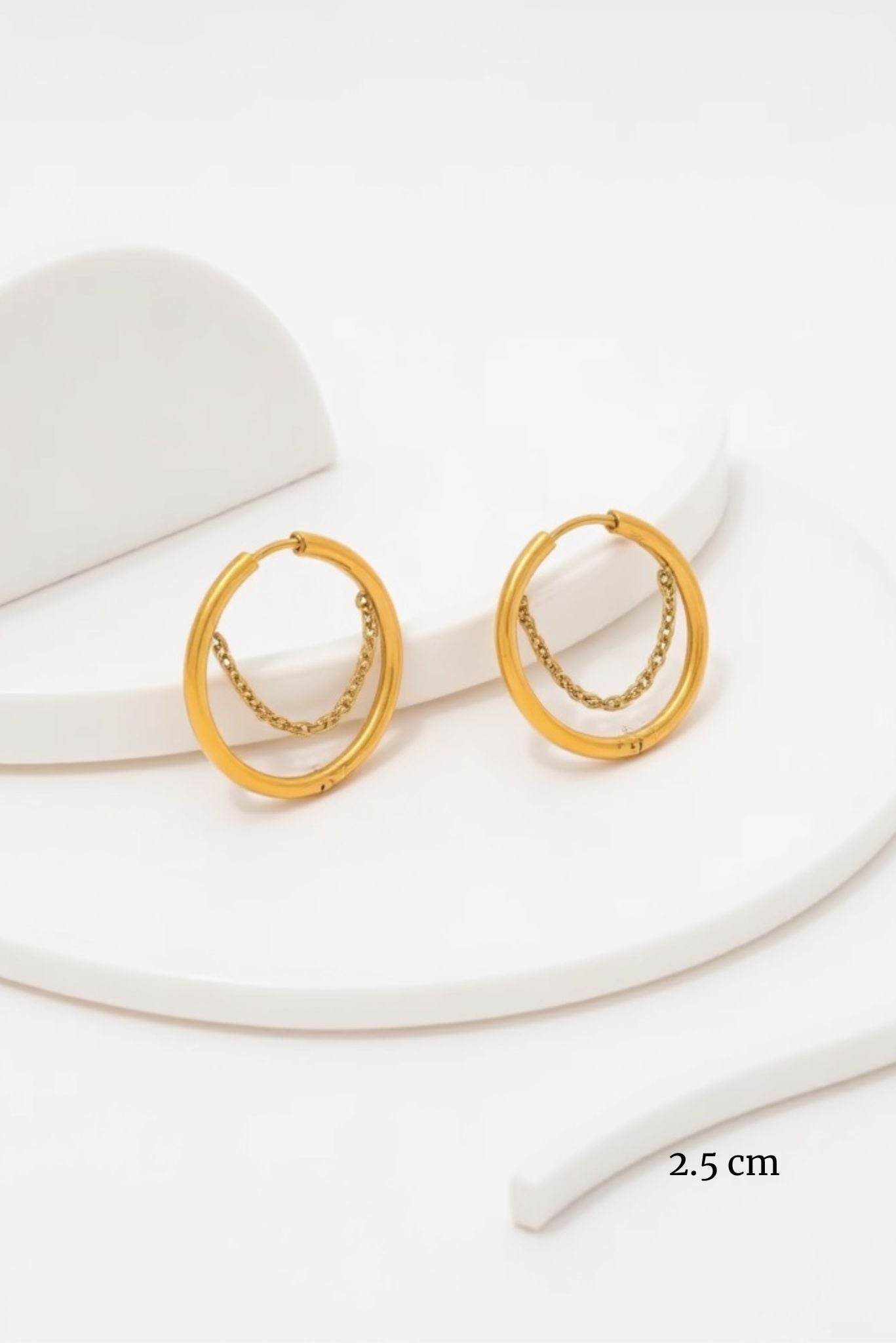 Waterproof Gold Chain Swing Hoop Earrings