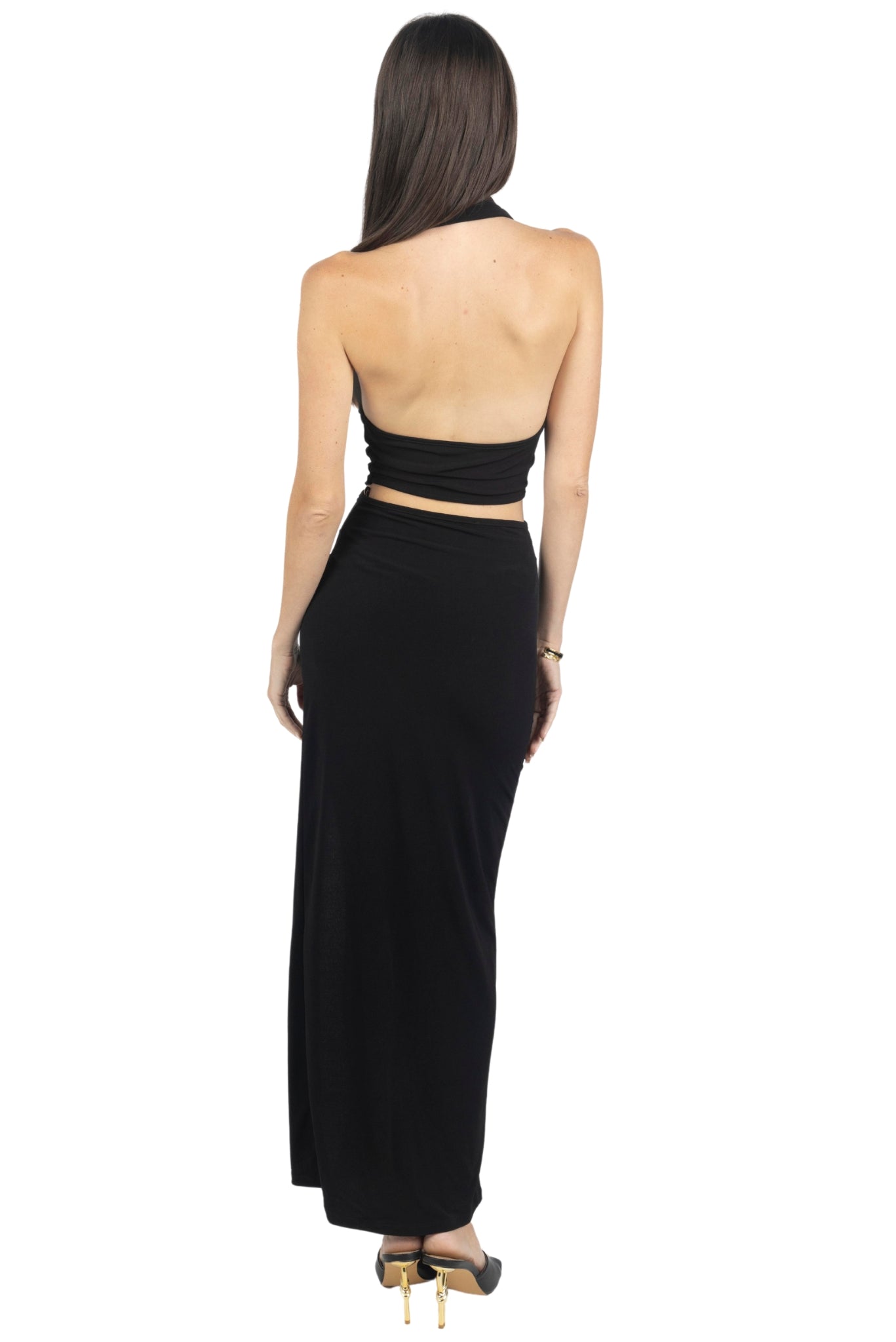 Cayla V Neck Backless Midi Dress - Akalia