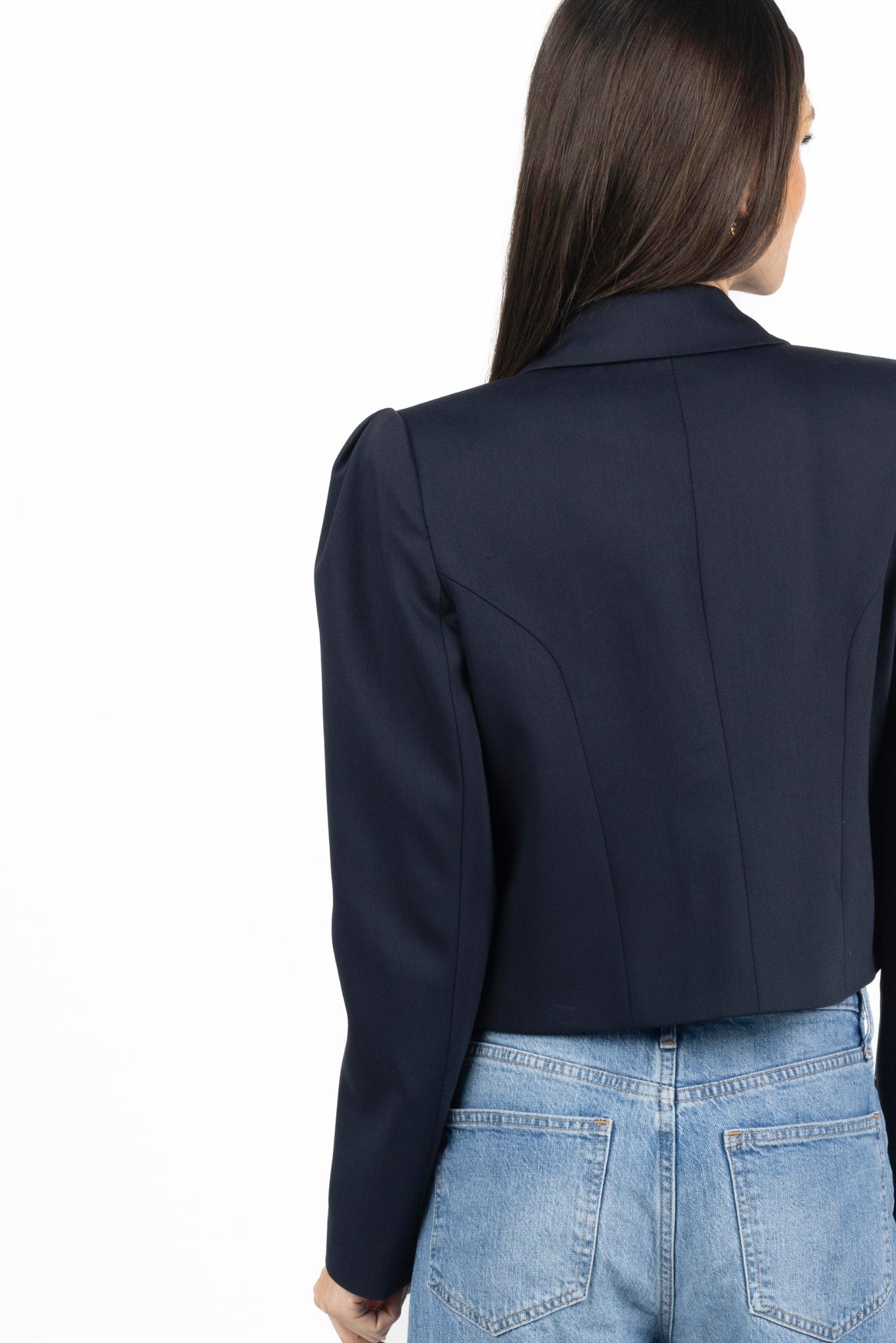 Diana Cropped Women Blazer In Navy Blue - Akalia