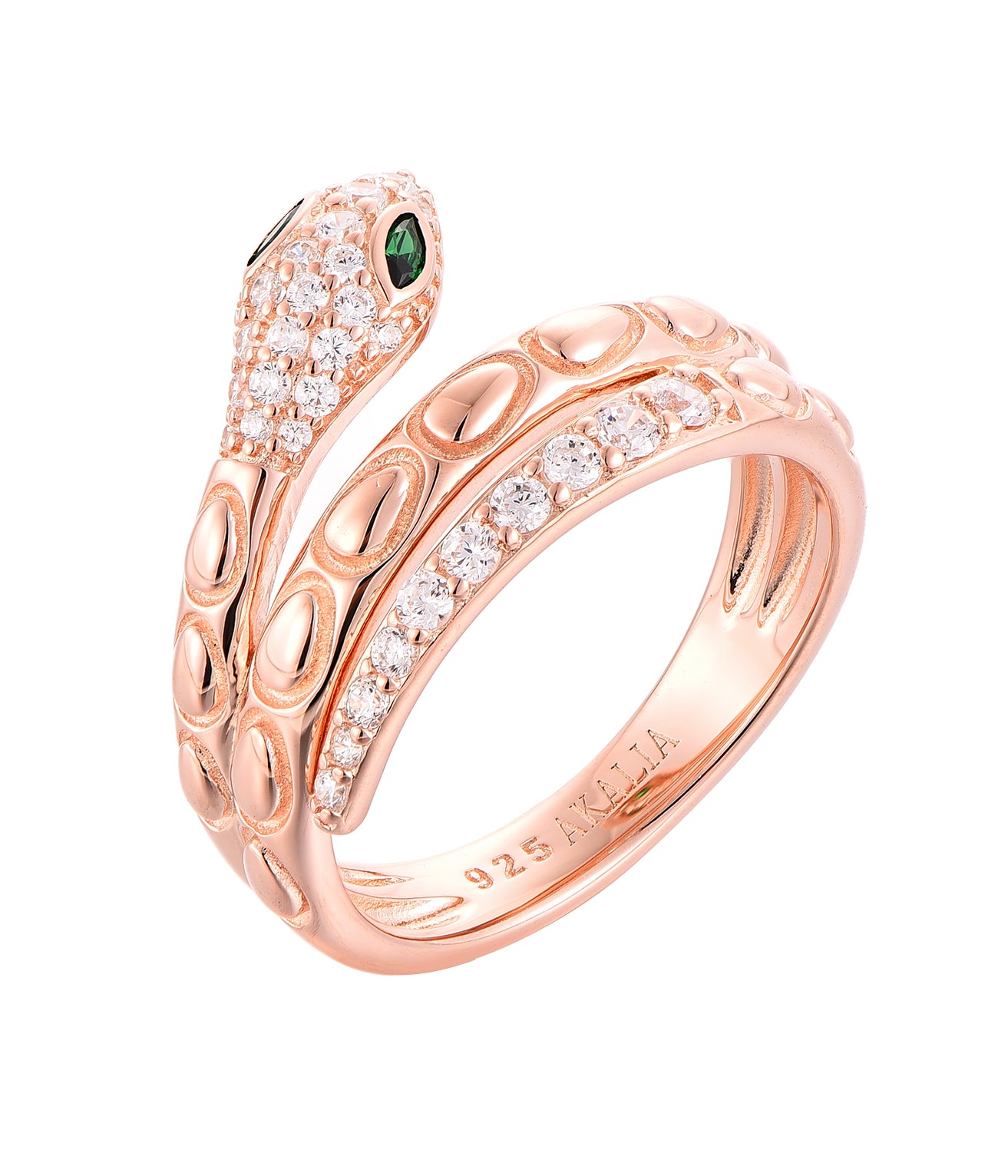 Waterproof Gold Diamond & Emerald Snake Wrap Ring