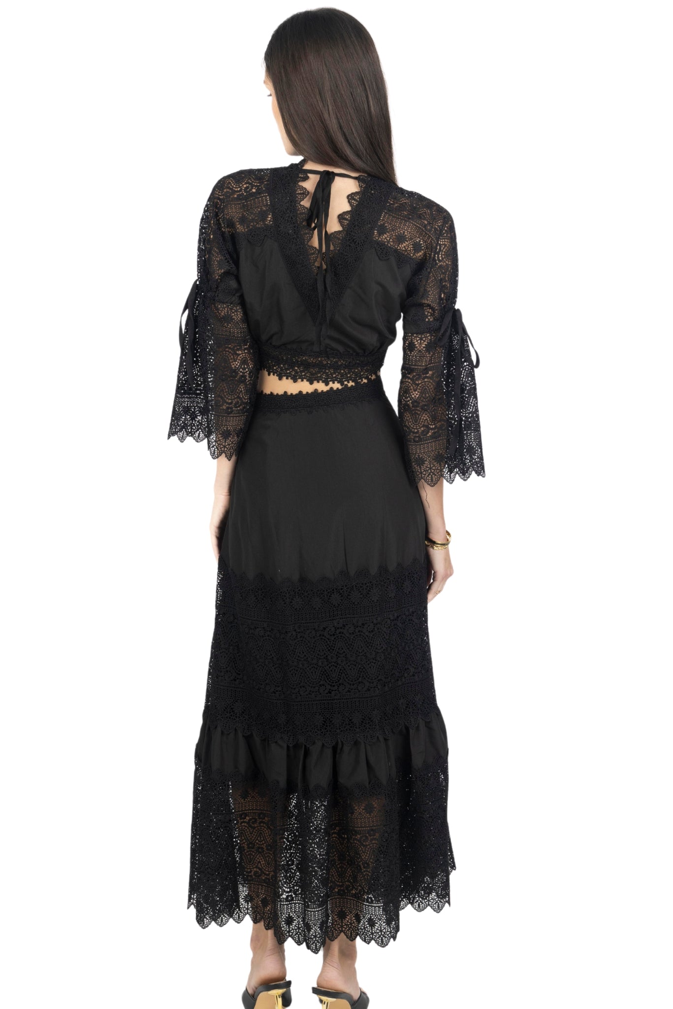 Emily Guipure Lace Top & Maxi Skirt Set In Black - Akalia