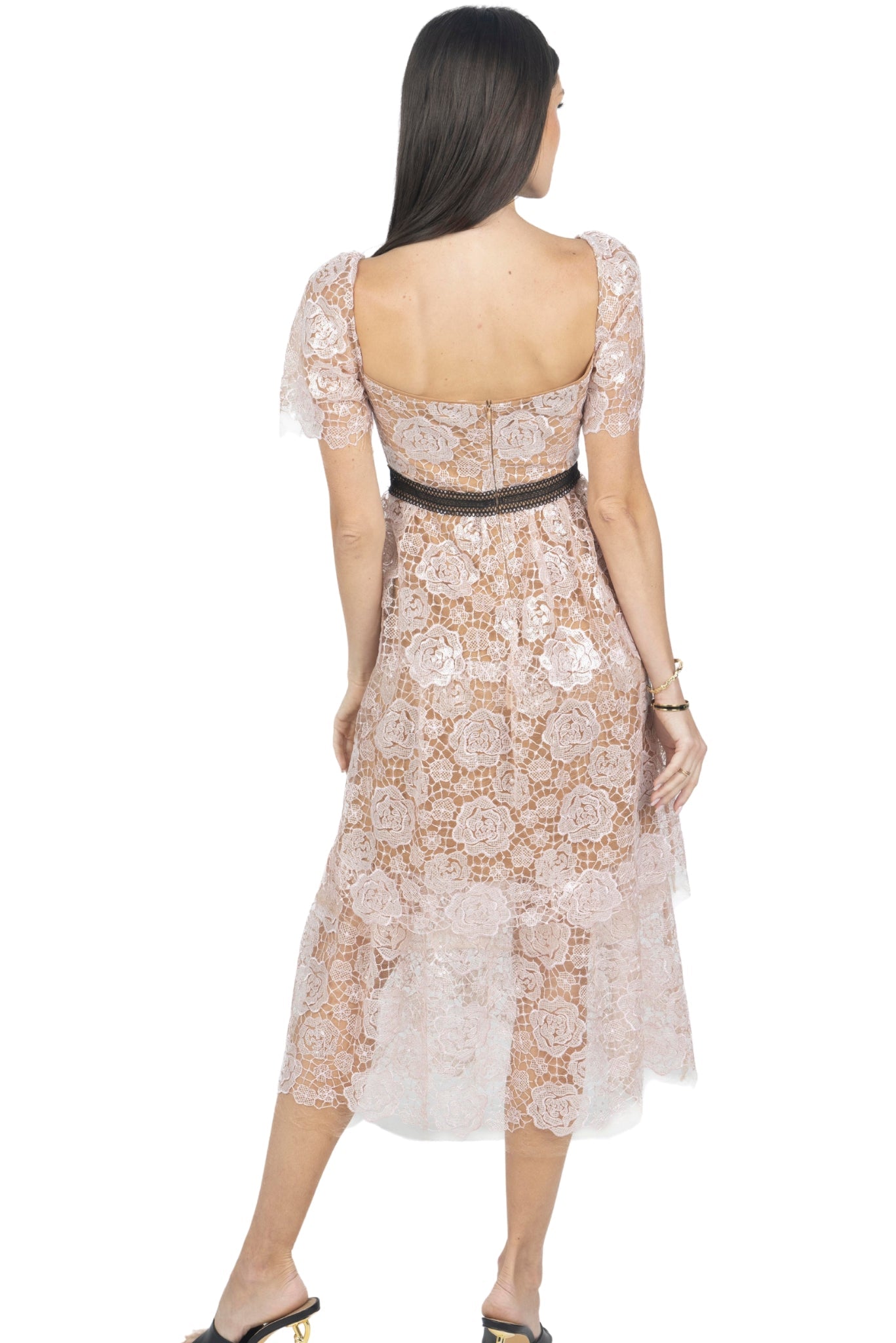 Luna Guipure Lace Embellished Dress in Pink - Akalia